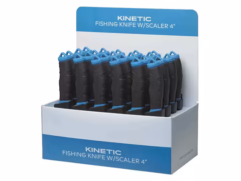 Kinetic Fishing Knife W/Scaler Display 4"/10cm Black/Blue Box W. 24pcs